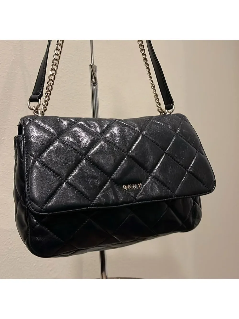 DKNY Black Quilted leather Shoulder Flap Bag